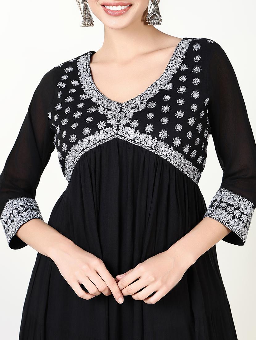 women black embroidered tiered kurta - 21661534 - Standard Image - 5