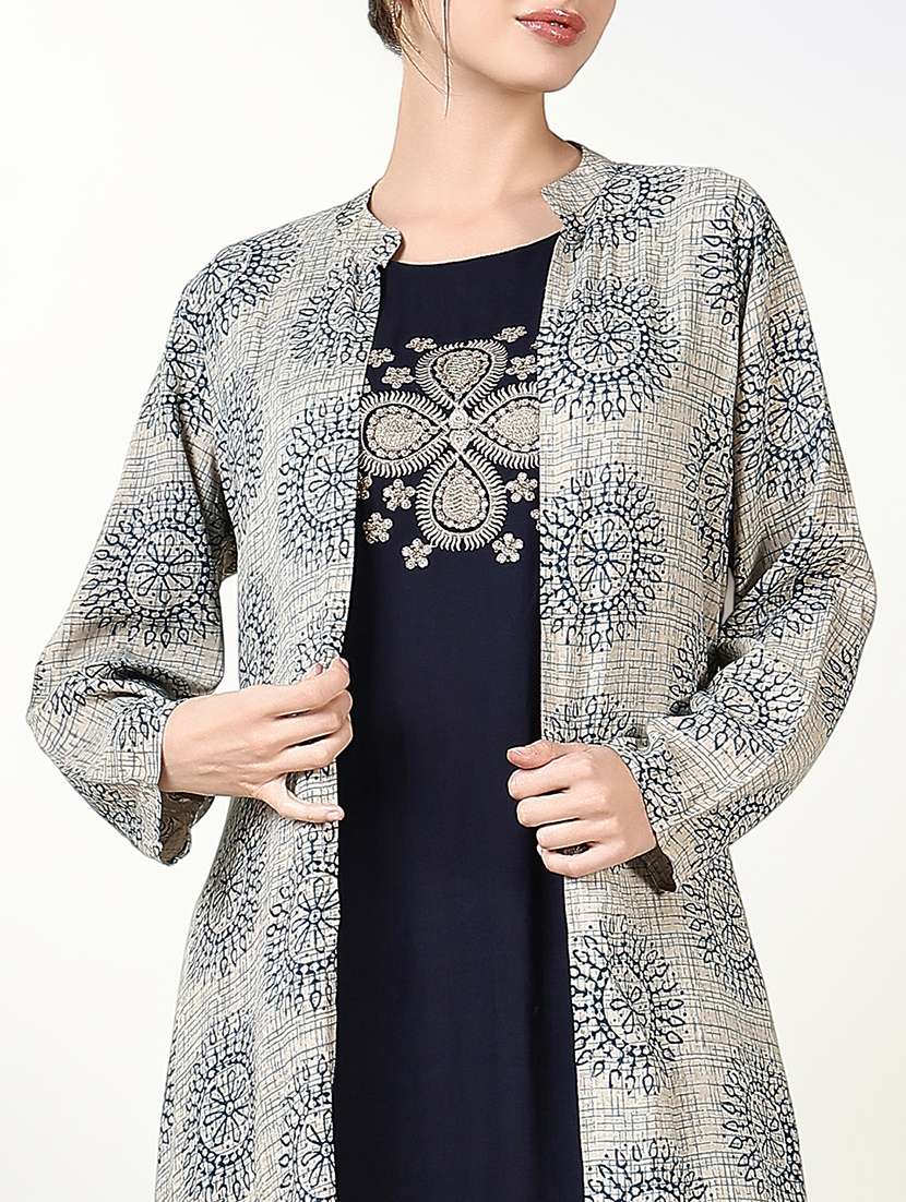 women navy blue embroidered kurta with jacket - 21661535 - Standard Image - 5