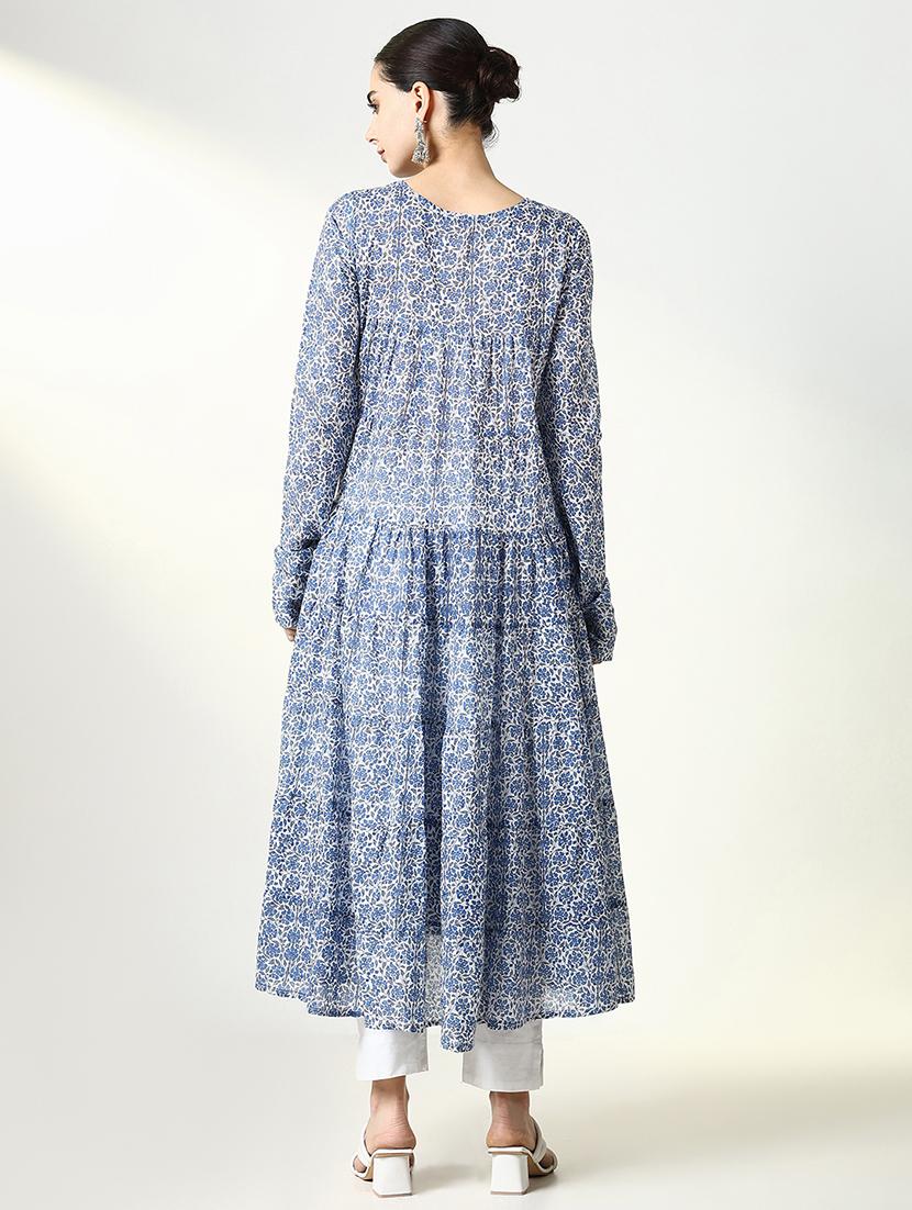 women blue floral long sleeve anarkali kurta - 21661540 - Standard Image - 3