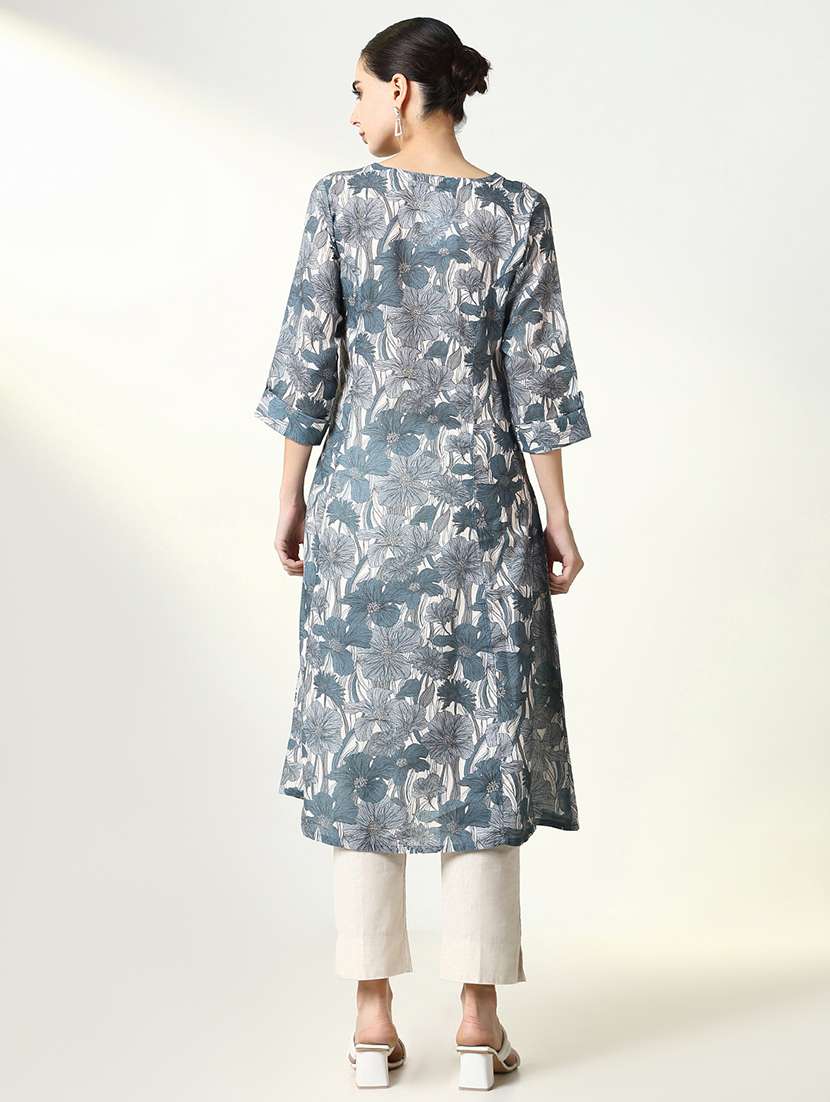 women printed roll up sleeve a-line kurta - 21661543 - Standard Image - 3
