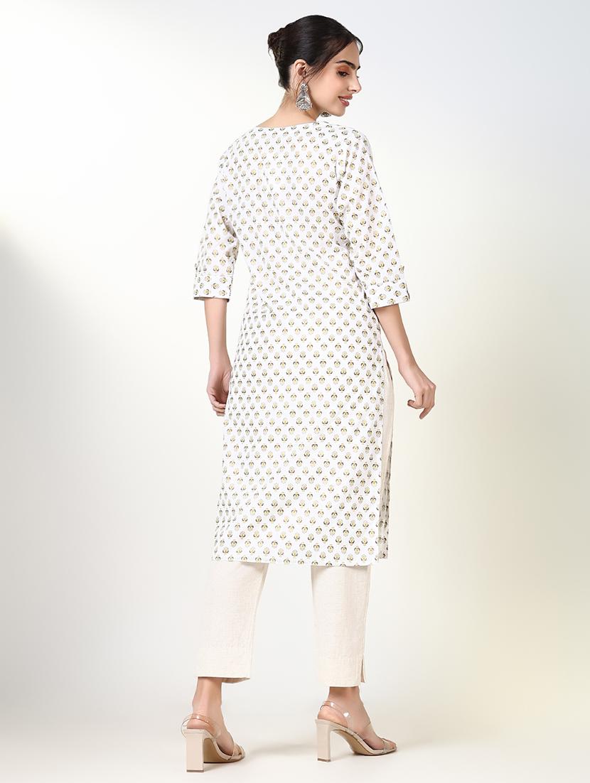 women printed roll up sleeve straight kurta - 21661546 - Standard Image - 3