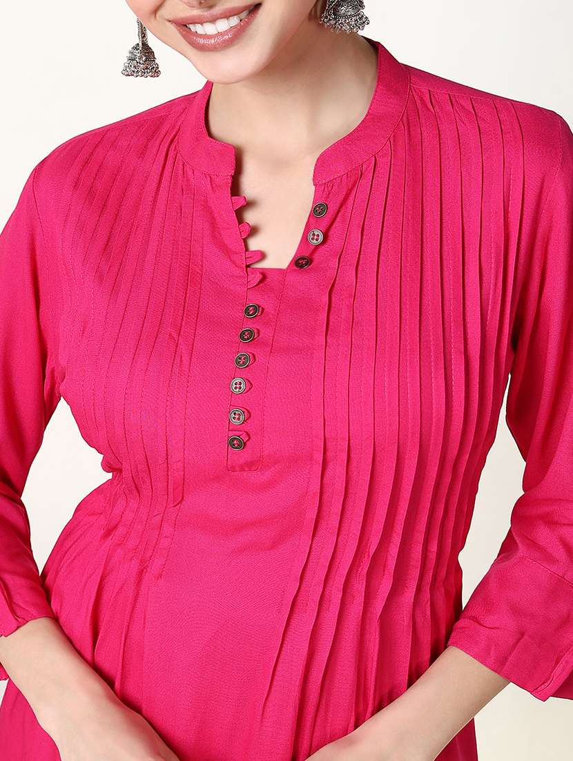 women solid roll up sleeve a-line kurta - 21661548 -  Standard Image - 5