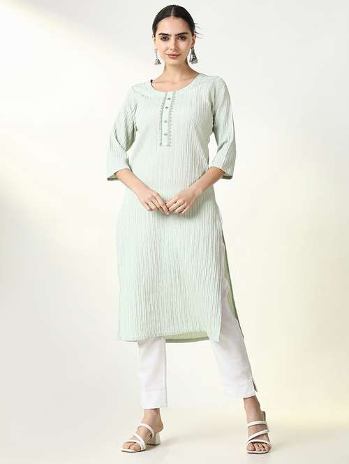 women three quarter sleeve straight kurta - 21661554 -  Standard Image - 0