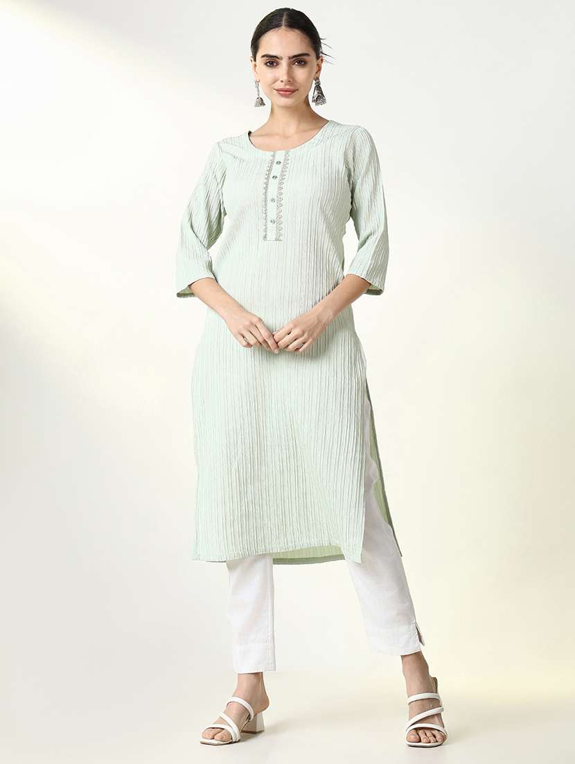 women three quarter sleeve straight kurta - 21661554 -  Zoom Image - 0