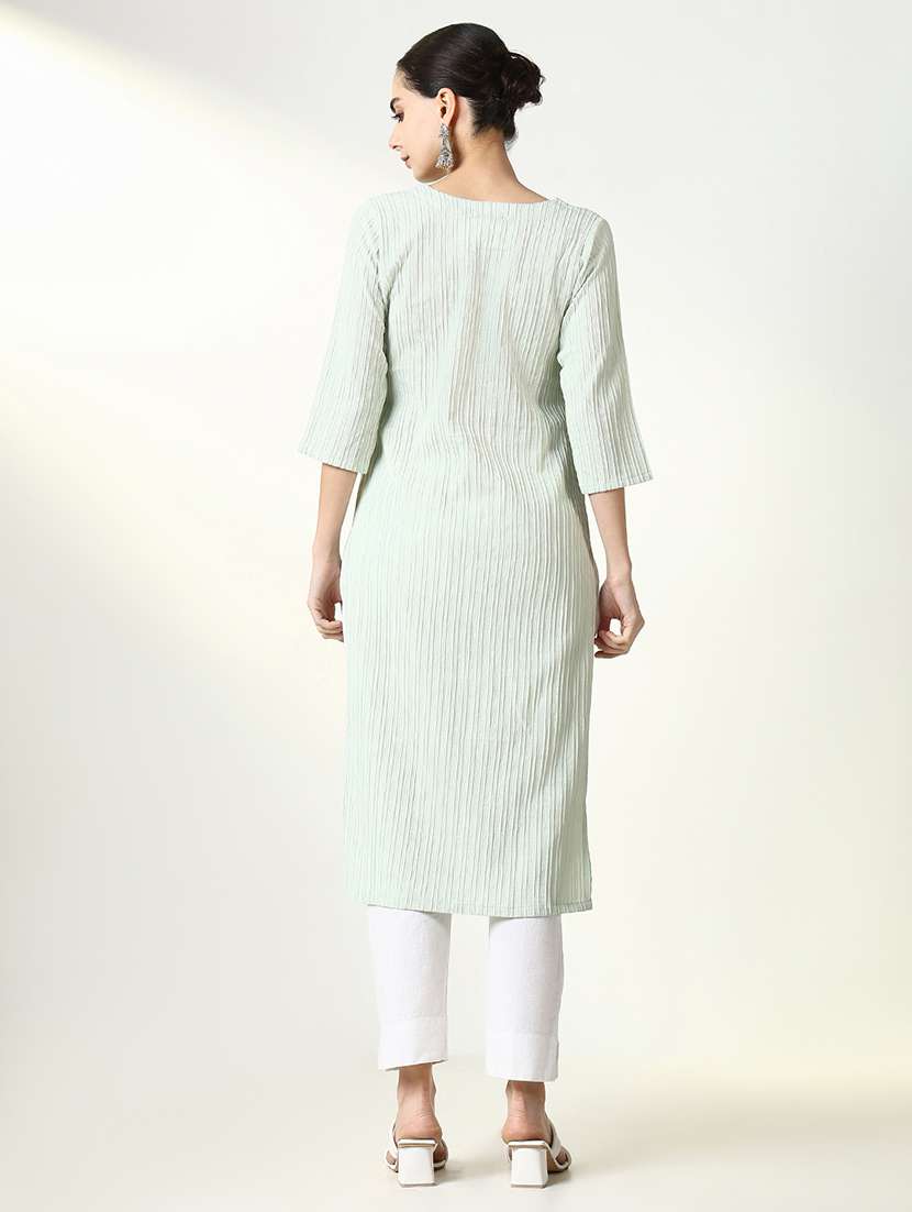 women three quarter sleeve straight kurta - 21661554 -  Standard Image - 3