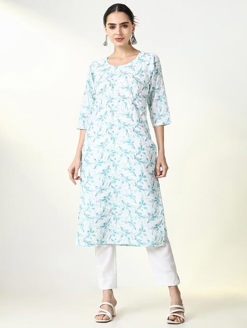 women printed three quarter sleeve straight kurta - 21661555 -  Standard Image - 0