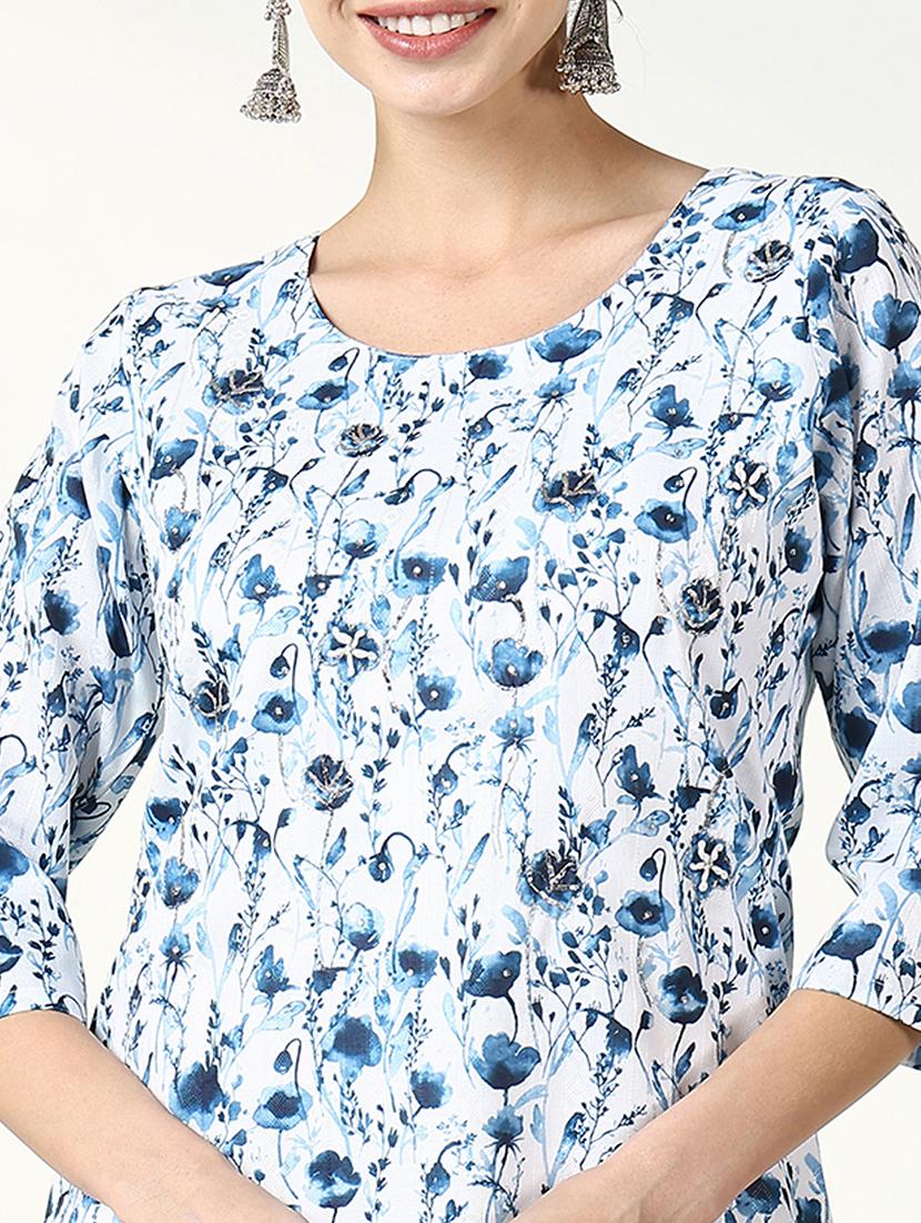 women floral printed three quarter sleeve straight kurta - 21661557 - Standard Image - 5