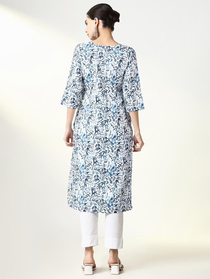 women printed round neck straight kurta - 21661559 - Standard Image - 3