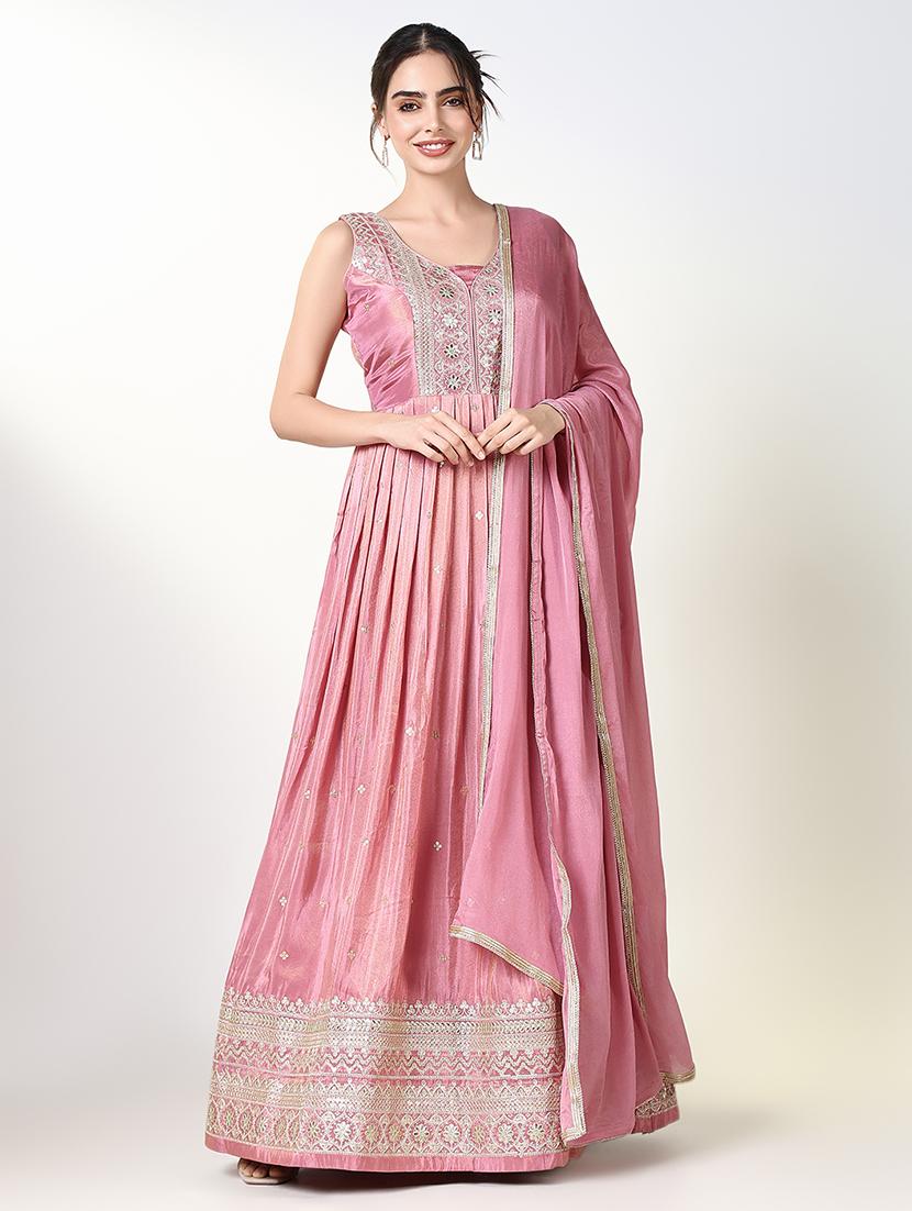 women pink embroidered anarkali kurta with dupatta - 21661561 - Zoom Image - 0