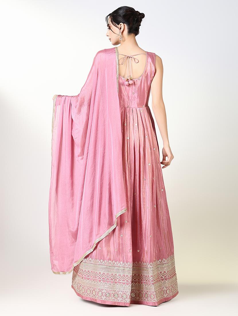 women pink embroidered anarkali kurta with dupatta - 21661561 - Standard Image - 3