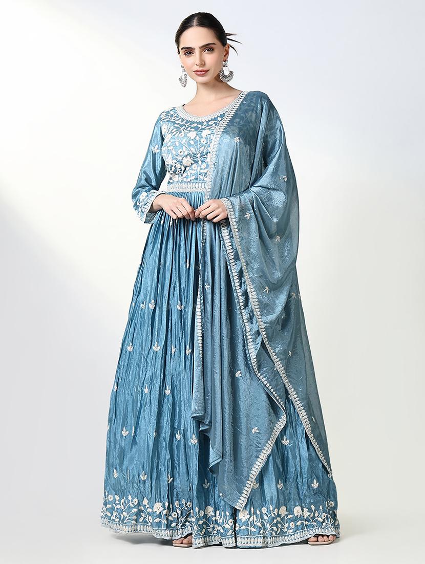 women light blue embroidered anarkali kurta with dupatta - 21661562 -  Zoom Image - 0