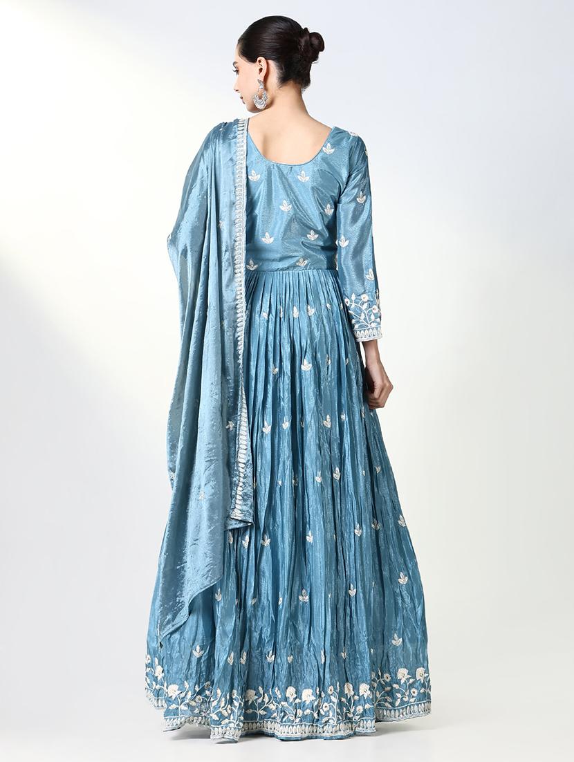 women light blue embroidered anarkali kurta with dupatta - 21661562 - Standard Image - 3
