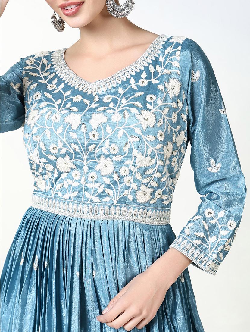 women light blue embroidered anarkali kurta with dupatta - 21661562 - Standard Image - 5