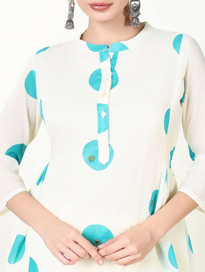 women poka dots three quarter sleeve kurta pant with dupatta set - 21661572 -  Standard Image - 5