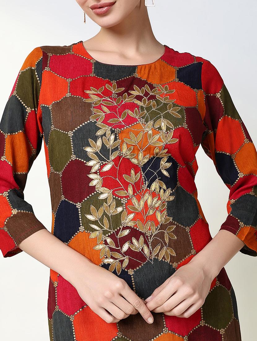 women geometric printed three quarter sleeve kurta palazzo set - 21661574 - Standard Image - 5