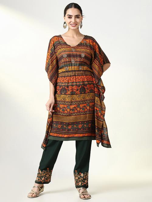 women printed kimono sleeve kaftan set - 21661576 -  Standard Image - 0