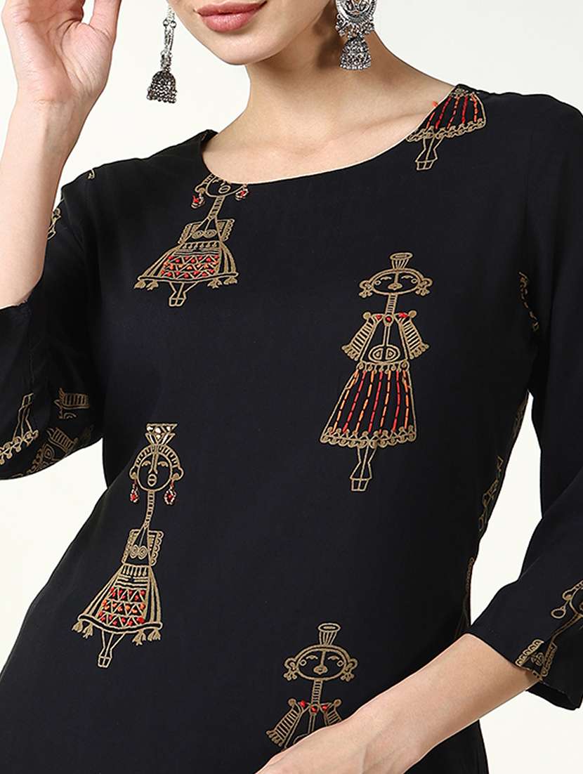 women black printed three quarter sleeve kurta palazzo set  - 21661599 -  Standard Image - 5