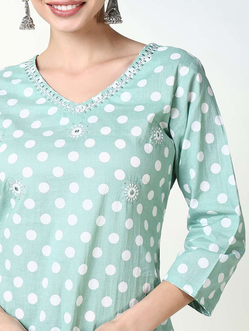 women polka dots printed kurta pant set with dupatta - 21661605 -  Standard Image - 5