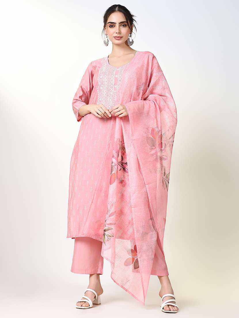women three quarter sleeve kurta pant with dupatta set