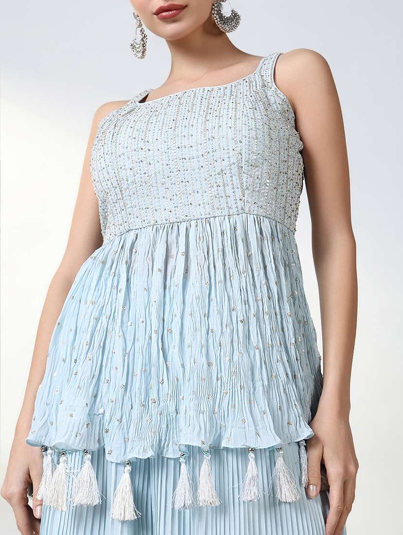 women sequin work kurta palazzo set with dupatta - 21661632 -  Standard Image - 5