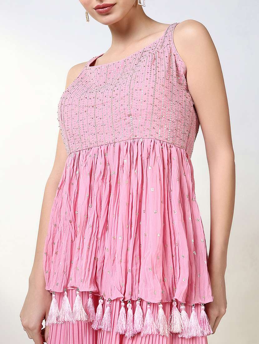 women pink sleeveless kurta palazzo set with dupatta - 21661633 -  Standard Image - 5