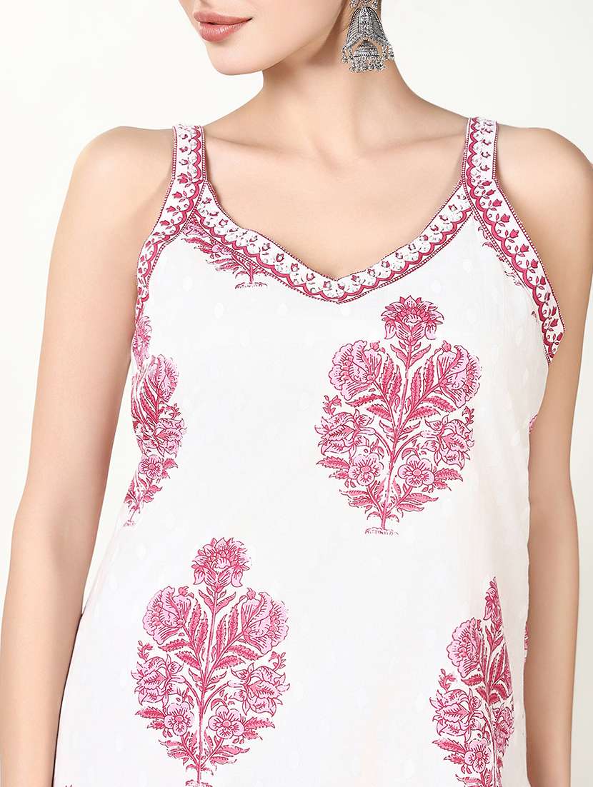 women white floral printed sleeveless kurta pant with dupatta set - 21661634 -  Standard Image - 5