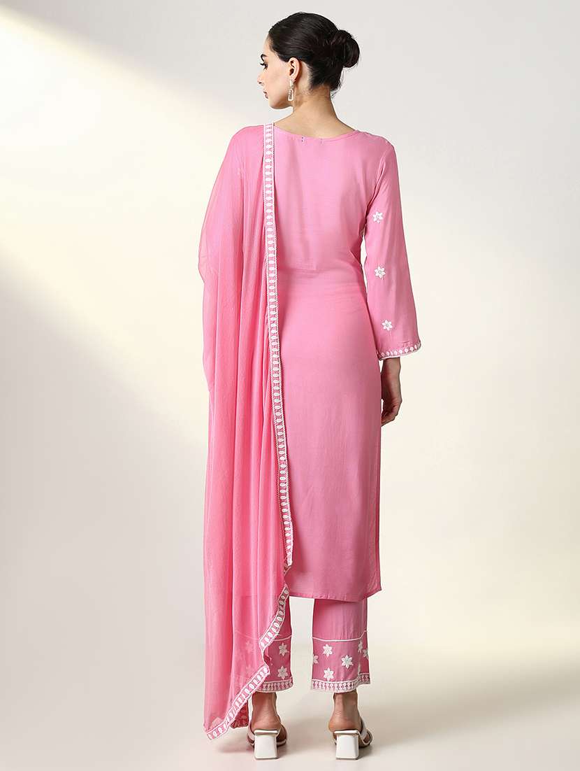 women pink long sleeve kurta pant with dupatta set - 21661644 -  Standard Image - 3