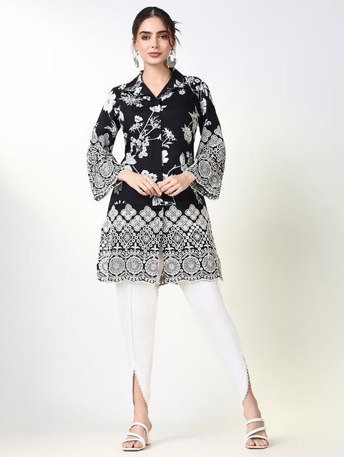 women black bell sleeve dhoti kurta set - 21661648 - Standard Image - 0