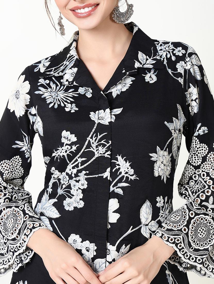 women black bell sleeve dhoti kurta set - 21661648 - Standard Image - 5