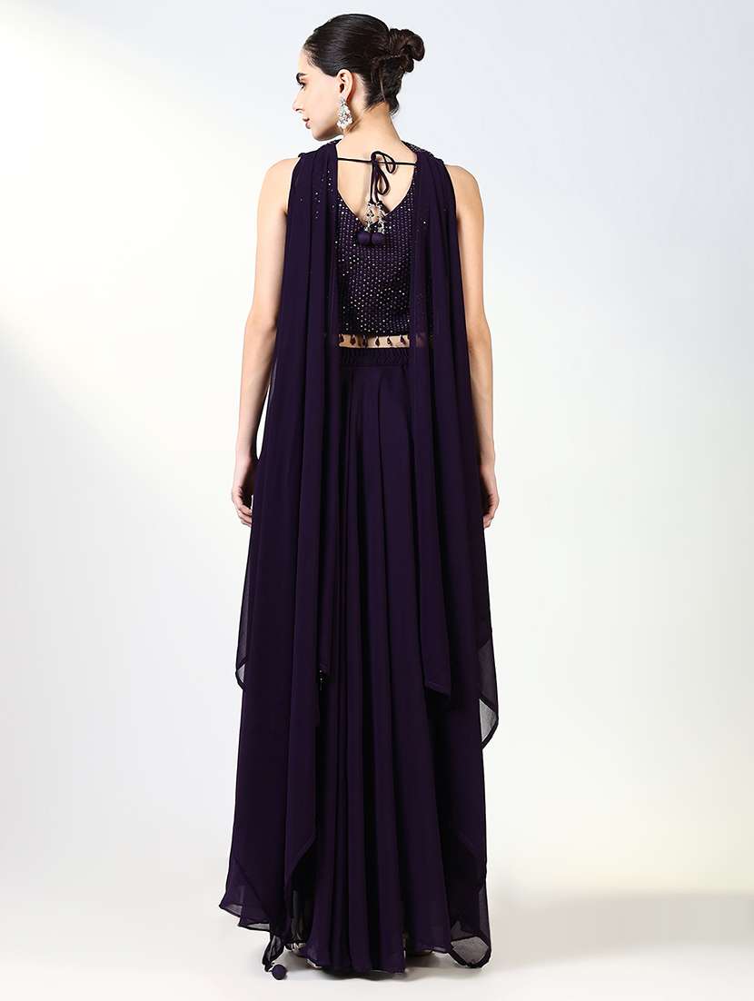 women sequin work top & palazzo with dupatta fusion set - 21661666 -  Standard Image - 3