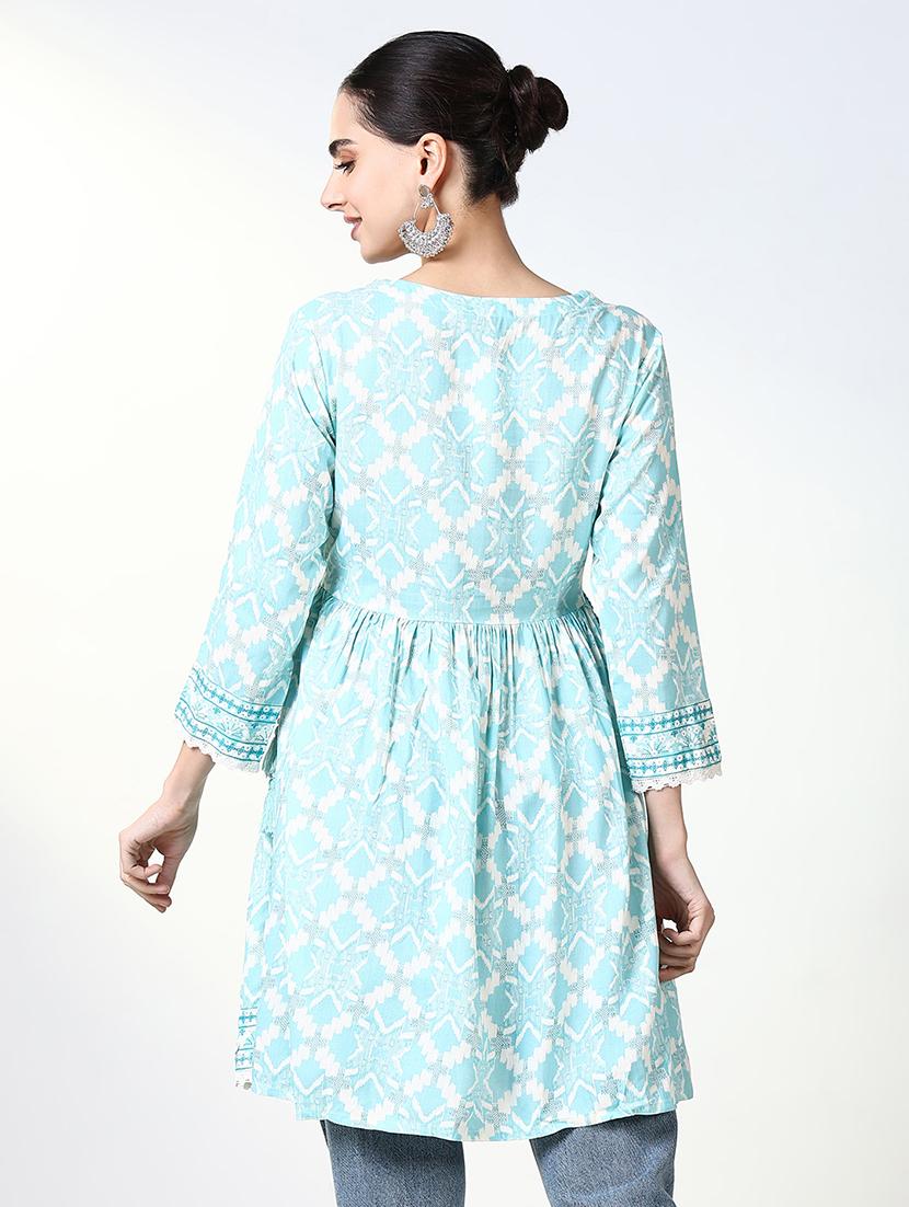 women light blue printed a-line kurti - 21661683 - Standard Image - 3