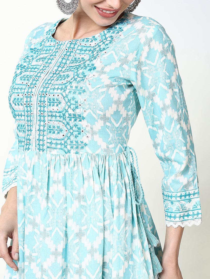 women light blue printed a-line kurti - 21661683 - Standard Image - 5