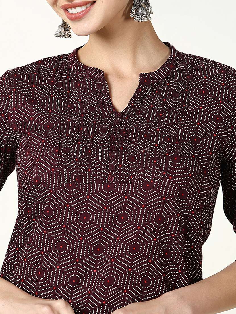 women three quarter sleeve straight kurti - 21661684 -  Standard Image - 5