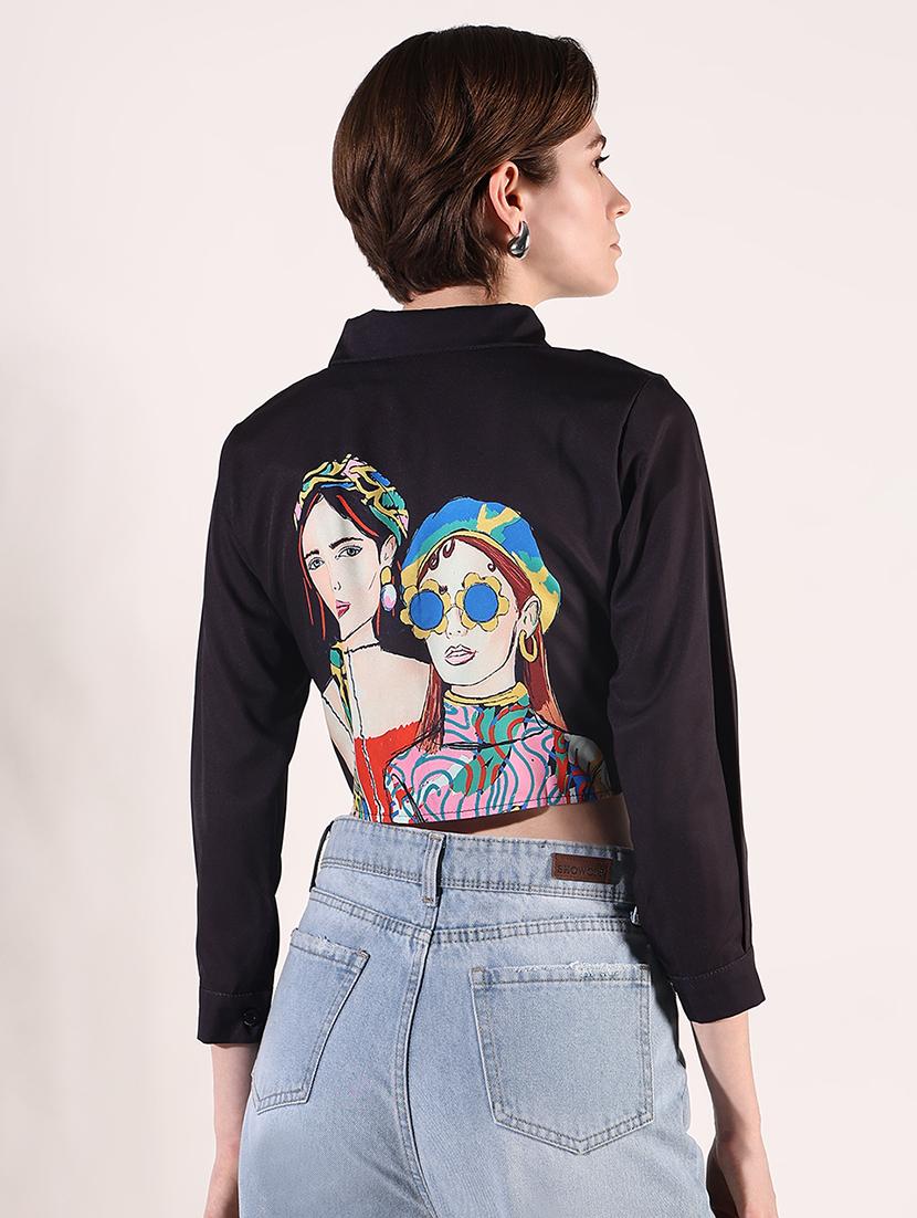 women long sleeves printed crop shirt - 21661695 - Standard Image - 3