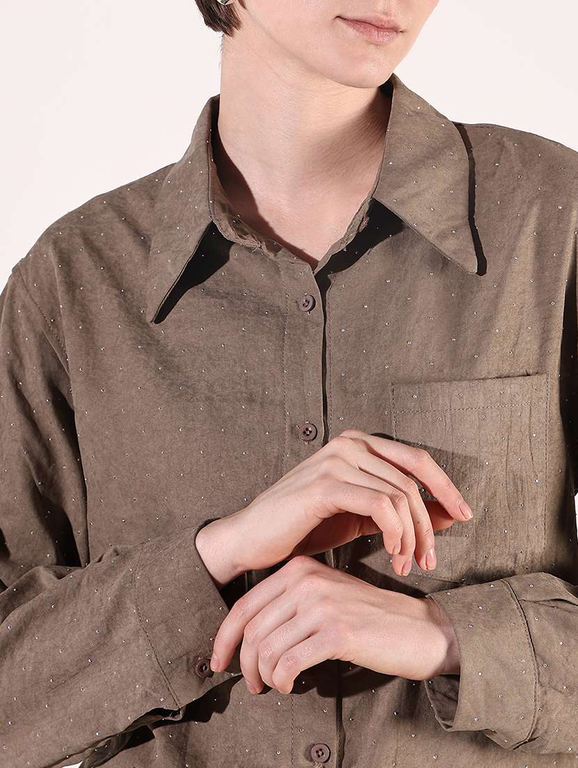 women long sleeves embellished regular shirt - 21661697 -  Standard Image - 5