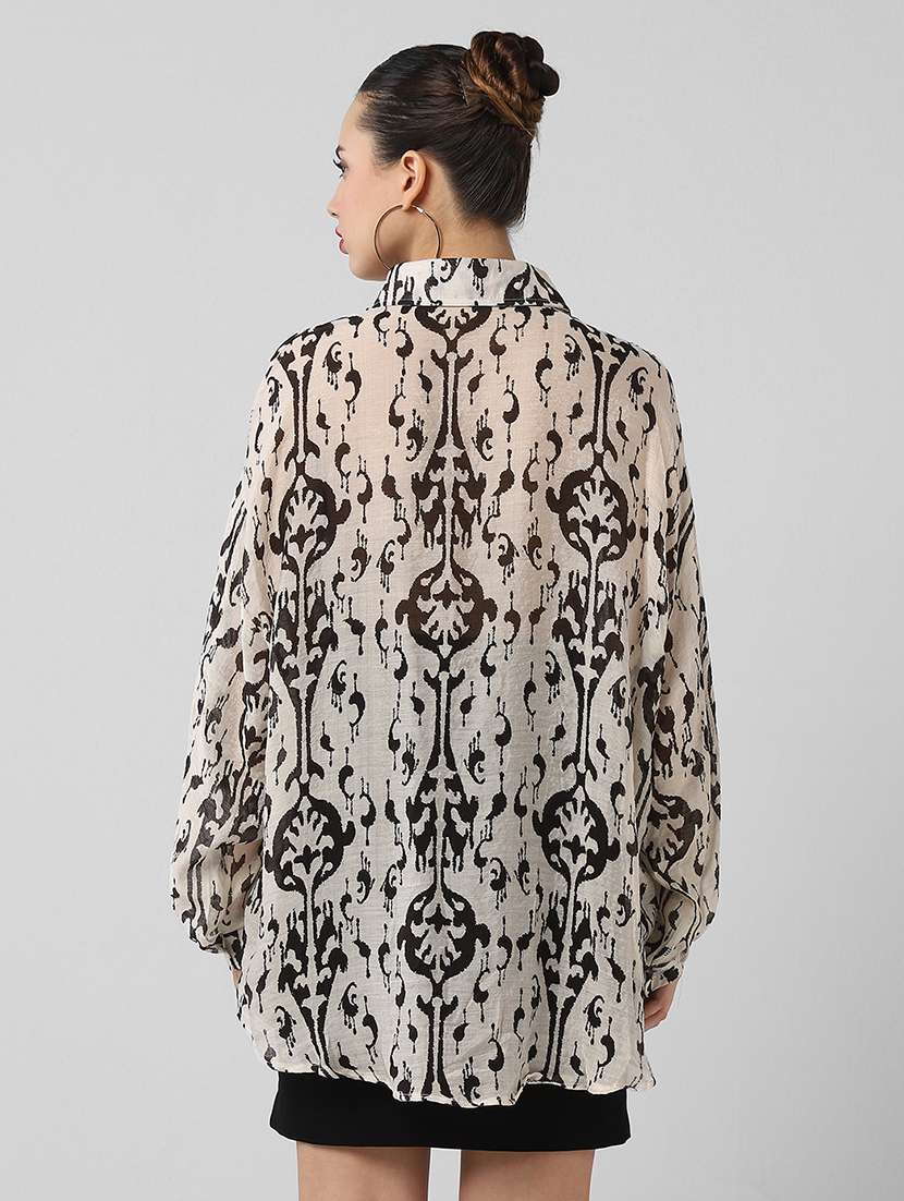 women puff sleeves printed oversized shirt - 21661698 -  Standard Image - 3