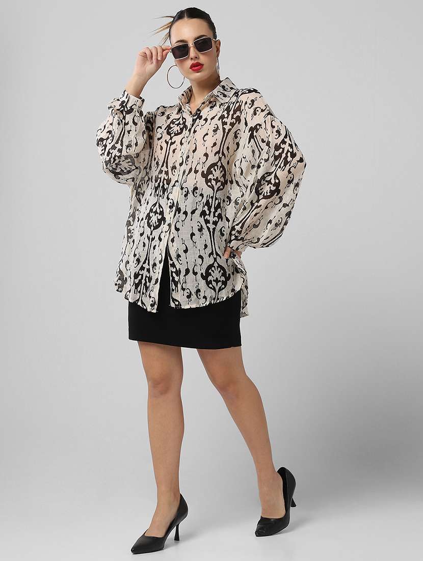 women puff sleeves printed oversized shirt - 21661698 -  Standard Image - 5