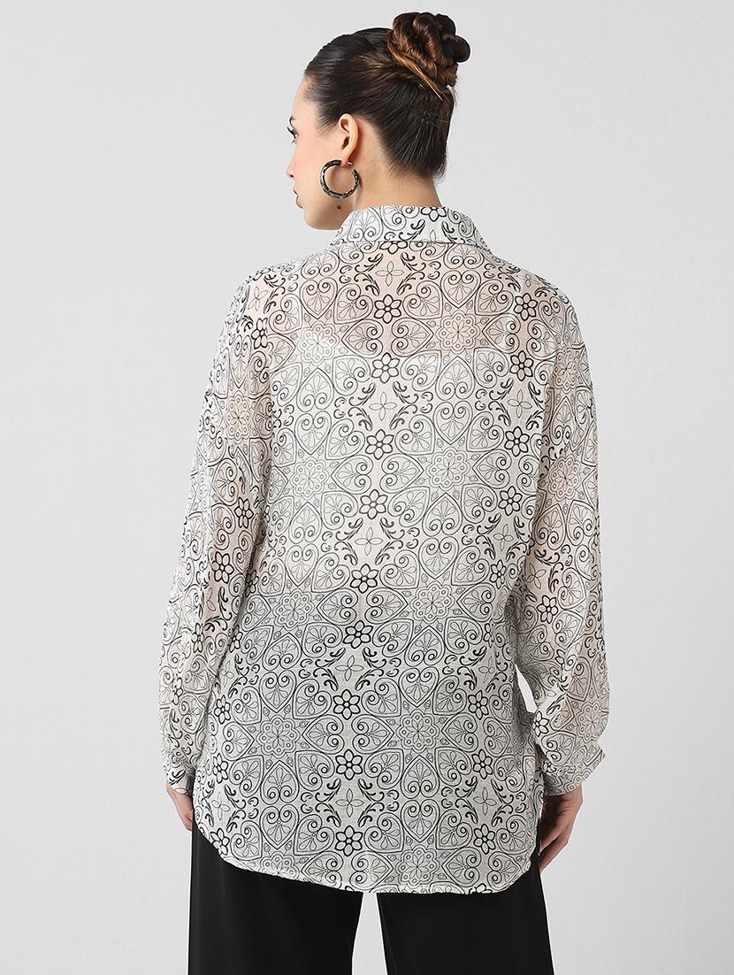 women puff sleeves printed oversized shirt - 21661699 - Standard Image - 3
