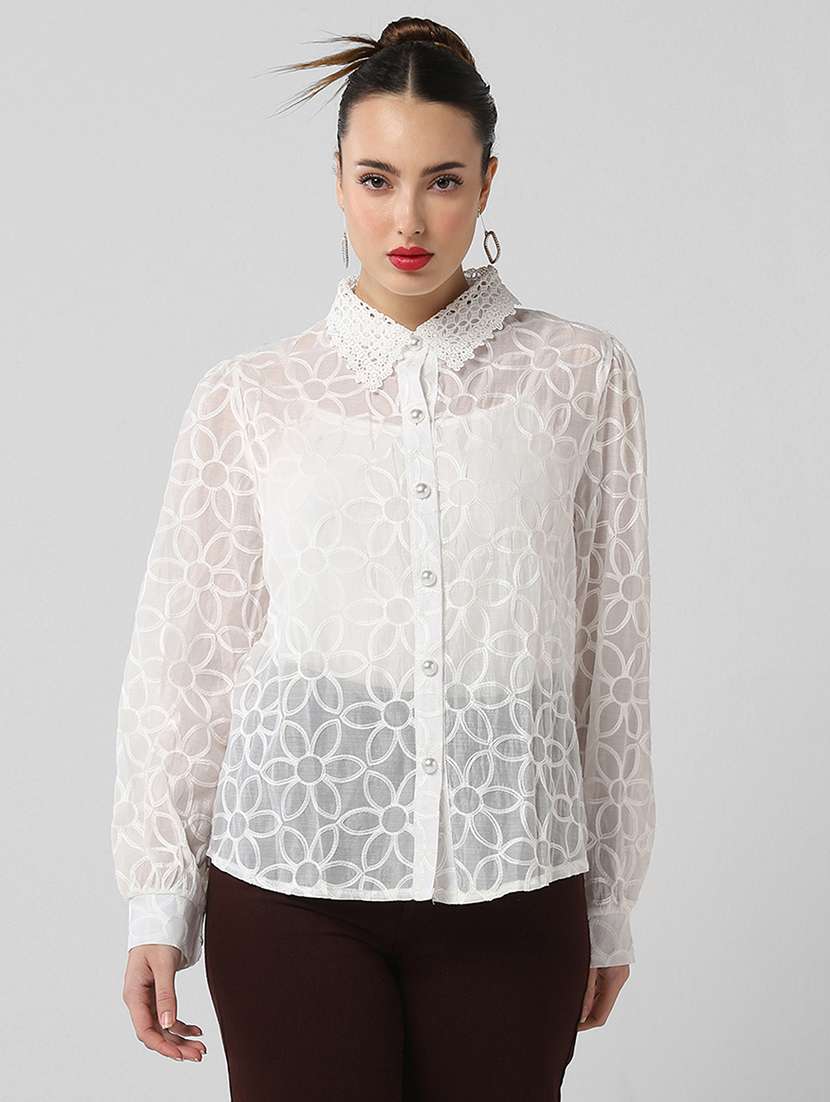 women self designed collared shirt with slip