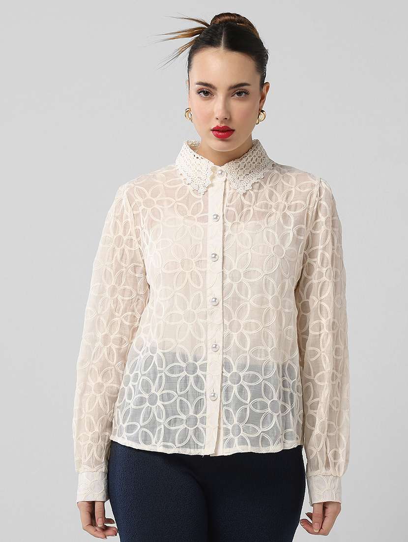 women self designed collared shirt with slip