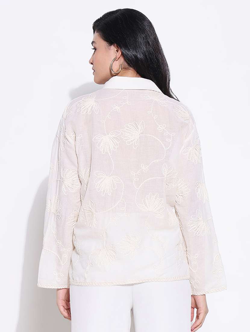 women embroidered collared long sleeves shirt - 21661712 -  Standard Image - 3