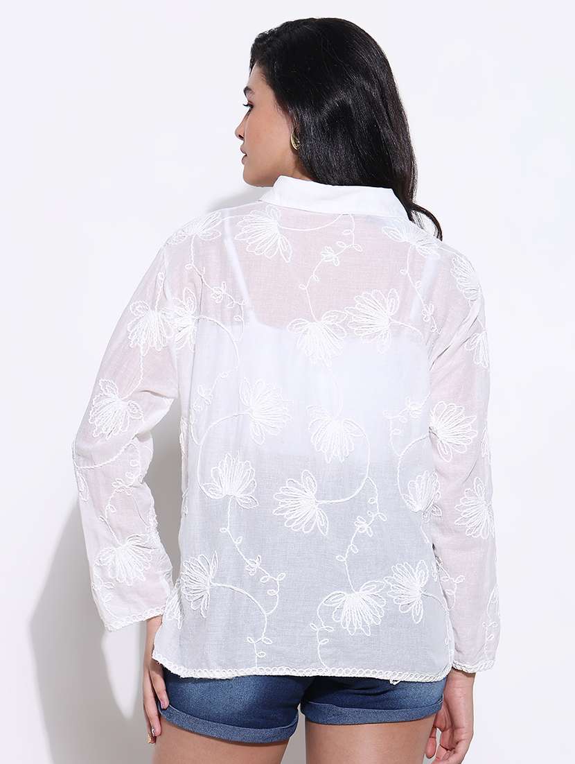 women embroidered collared long sleeves shirt - 21661713 -  Standard Image - 3