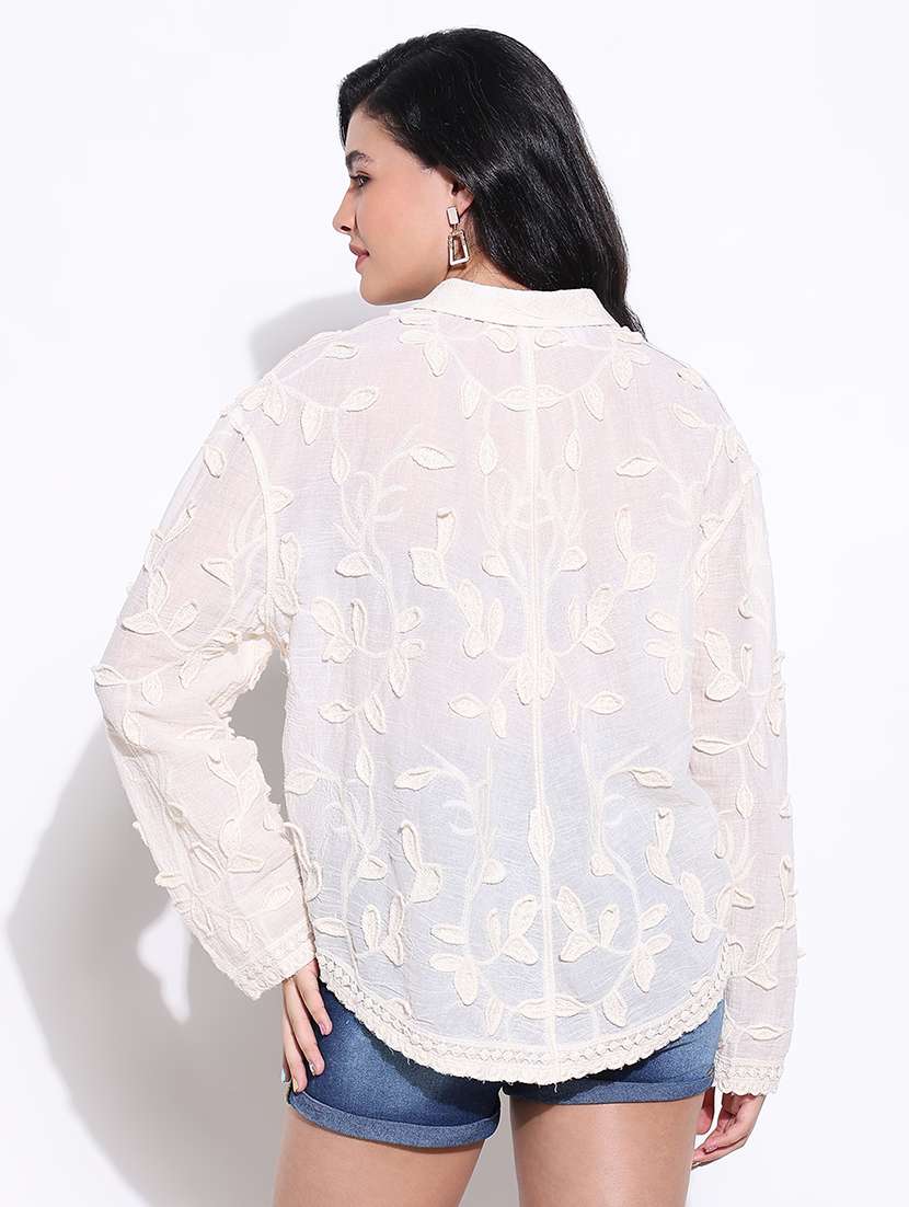 women embroidered collared long sleeves shirt - 21661716 -  Standard Image - 3