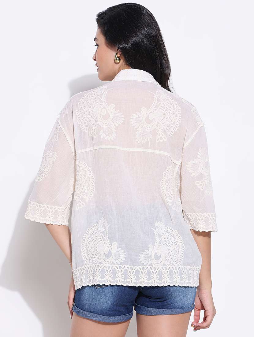 women embroidered collared long sleeves shirt - 21661719 -  Standard Image - 3