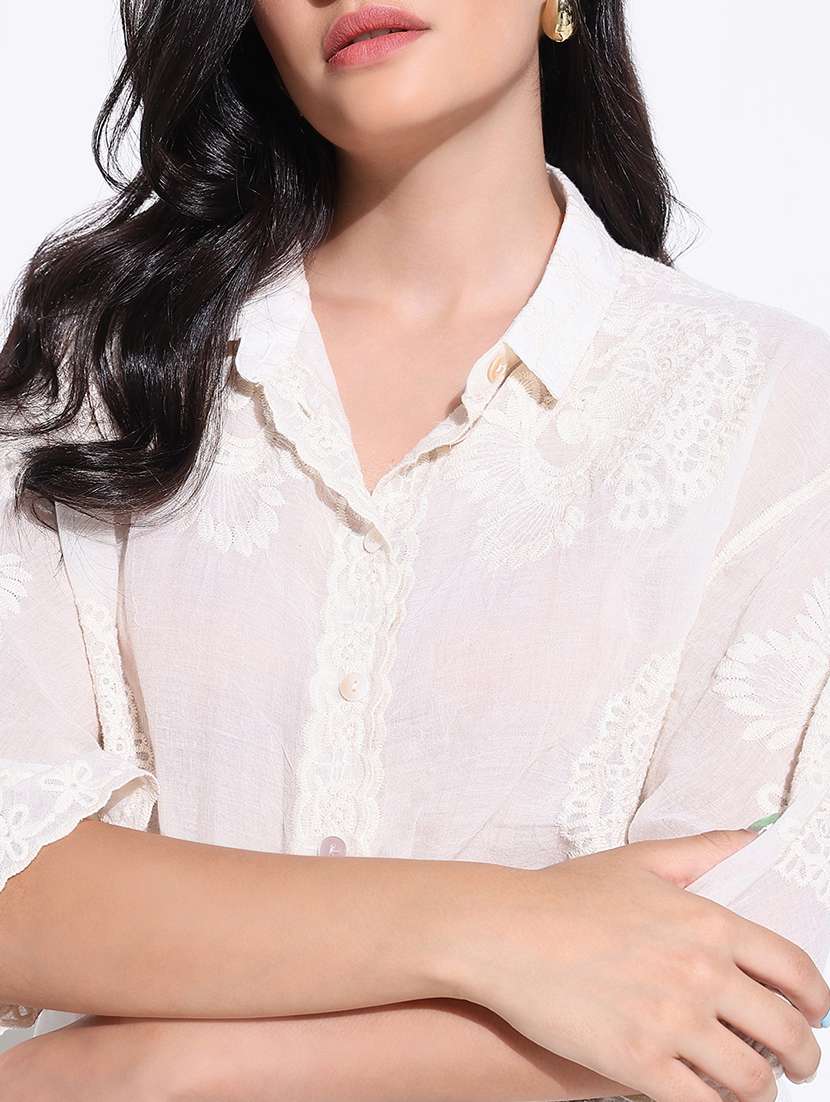 women embroidered collared long sleeves shirt - 21661719 -  Standard Image - 5