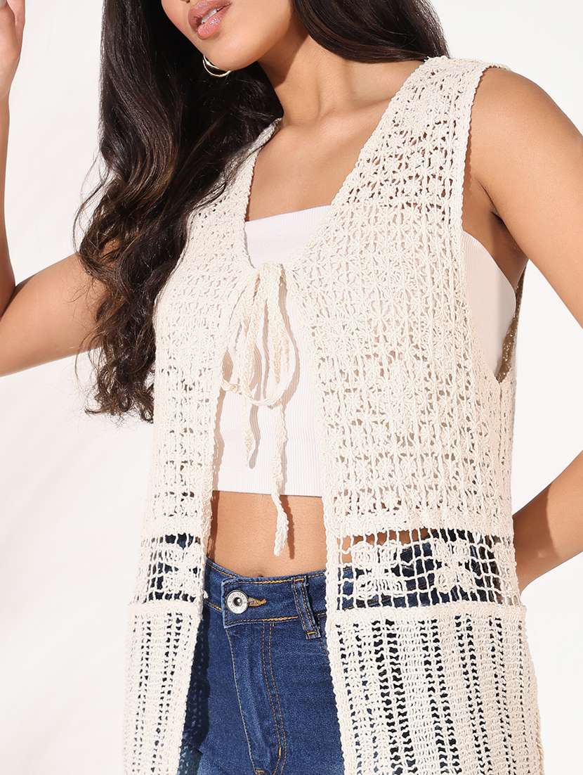 women crochet detailed sleeveless shrug - 21661730 -  Standard Image - 5