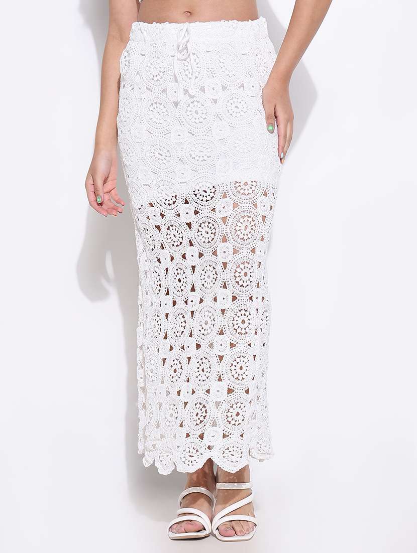 women crochet detailed high rise straight skirt