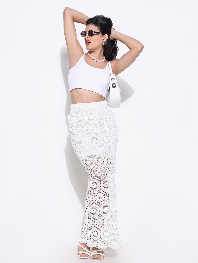 women crochet detailed high rise straight skirt - 21661738 - Standard Image - 5