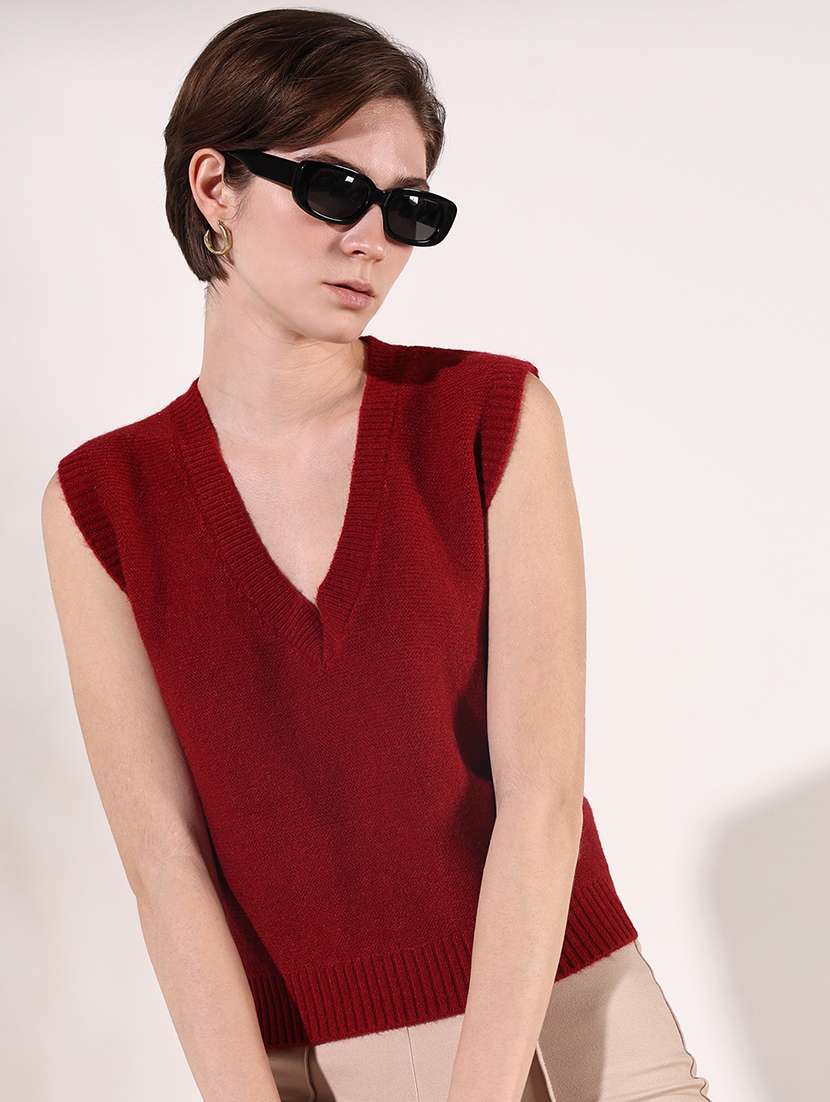 Women Solid Sleeveless Crop Pullover