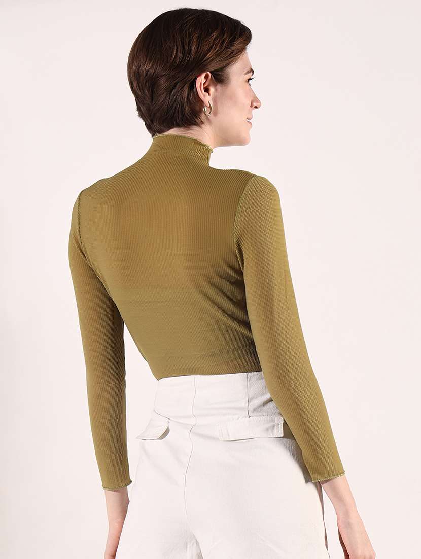 women solid high neck slim fit top - 21661746 -  Standard Image - 3